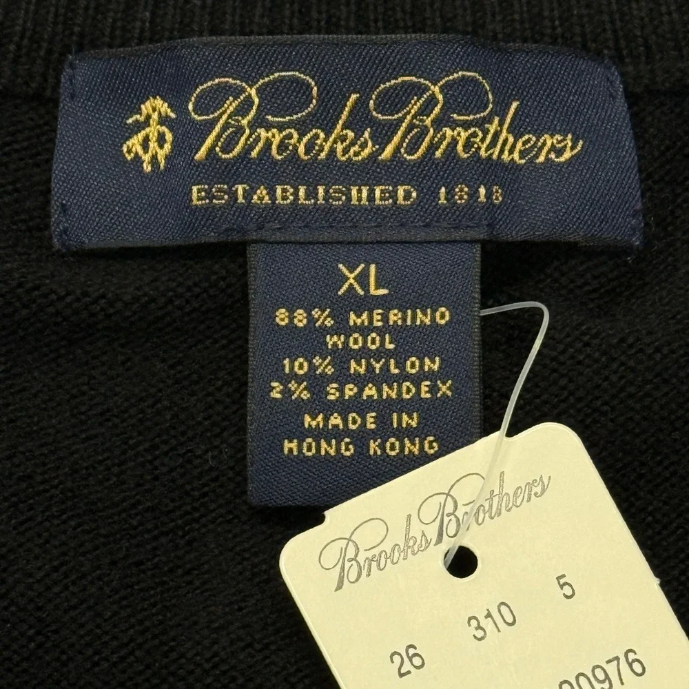Brooks Brothers Mens XL Black Merino Wool Blend Crewneck Sweater NWT Pullover